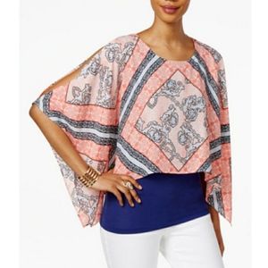 Thalia Sodi Blouse Pink Paisley Cold Shoulder New